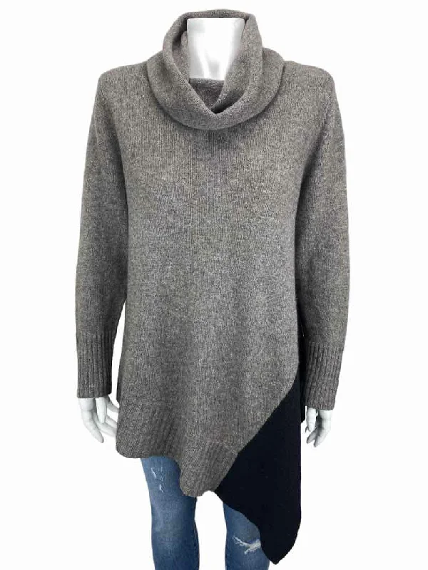 Eileen Fisher Women's Asymmetrical Cowl Sweater Grey Heather/Black Size M Long Sweater Short Sweater Cropped Sweater Eileen Fisher Women's Asymmetrical Cowl Sweater Grey Heather/Black Size M Long Sweater Short Sweater Cropped Sweater