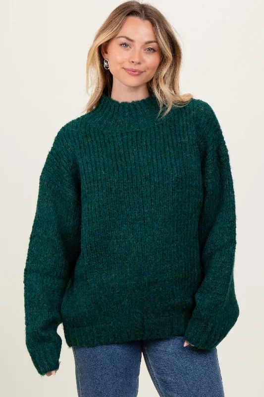 Forest Green Chunky Knit Mock Neck Sweater Mesh Sweater Canvas Denim