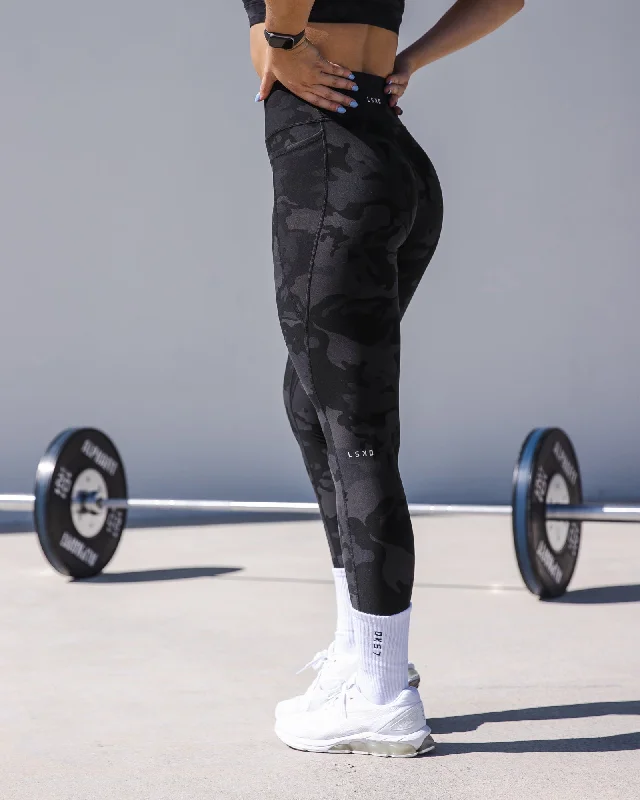 Fusion Full Length Leggings with Pockets - Black Camo Fashionable Sports Compression Leggings