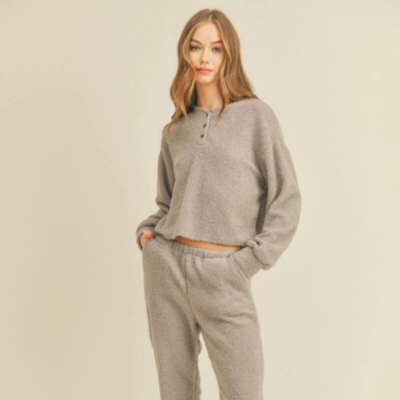 Fuzzy Knit Sweater Top (Grey) Bright Pastel Dark