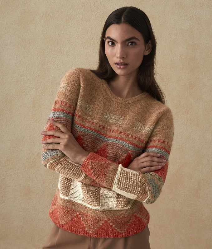Geometric Intarsia Sweater Spandex Blend Rayon Blend Denim Blend
