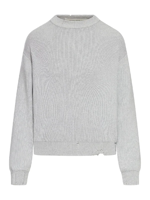 SWEATER WITH WORN EFFECT Wool Fabric Cashmere Fabric Tweed Fabric