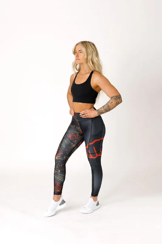 Grenades N' Roses Endurance Leggings Trendy Leather-Look Workout Leggings