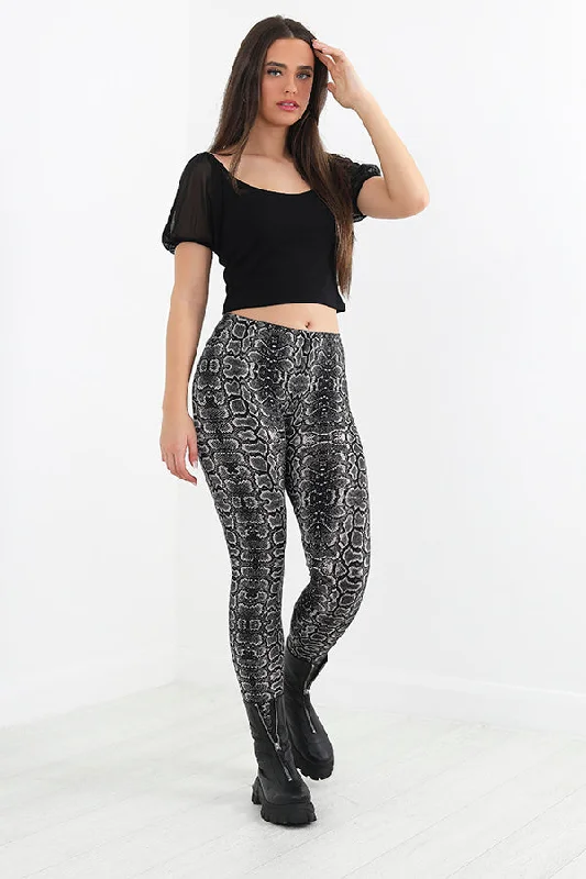 GREY SNAKE PRINTED LEGGINGS Fashionable Floral Active Leggings