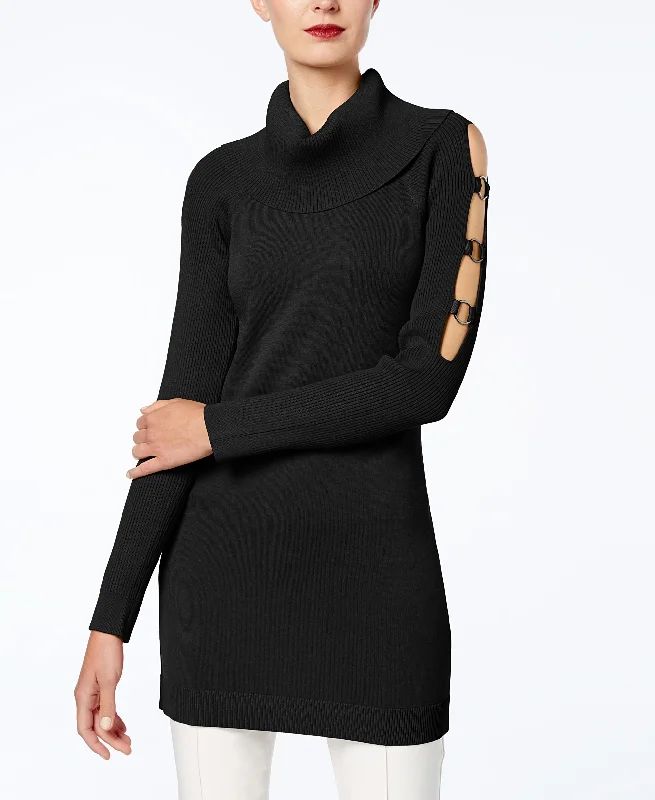 Grommet Trim Tunic Sweater Embroidered Appliqued Beaded