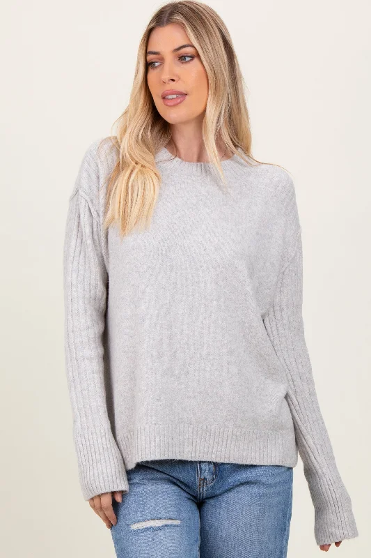 Heather Grey Long Sleeve Raised Seam Sweater Long Sweater Short Sweater Cropped Sweater