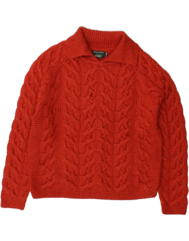 HOBBS Womens Polo Neck Jumper Sweater UK 14 Medium Red Wool Graphic Sweater Embroidered Appliqued