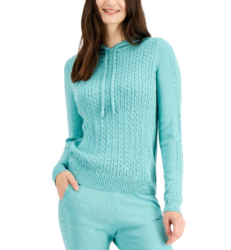 Hooded Cable-Knit Sweater Elegant Classic Vintage