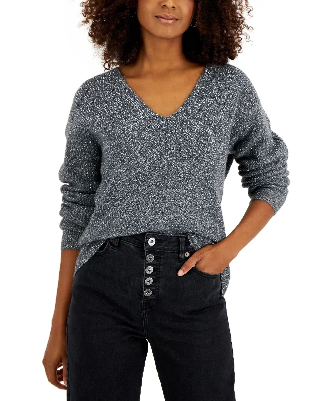 International Concepts Womens Sequined V Neck Sweater Spandex Rayon Corduroy