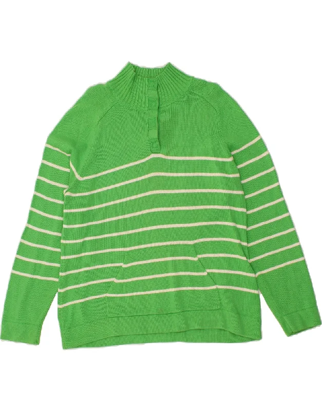 IZOD Womens Button Neck Jumper Sweater UK 18 XL Green Striped Cotton Terry Terry Cloth Terry Knit IZOD Womens Button Neck Jumper Sweater UK 18 XL Green Striped Cotton Terry Terry Cloth Terry Knit