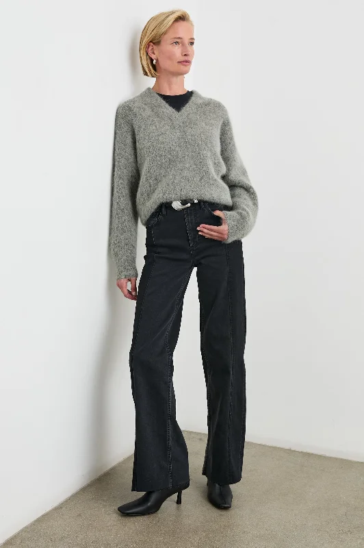 JODIE SWEATER - HEATHER GREY Notch Collar Peter Pan Collar Cowl Neck
