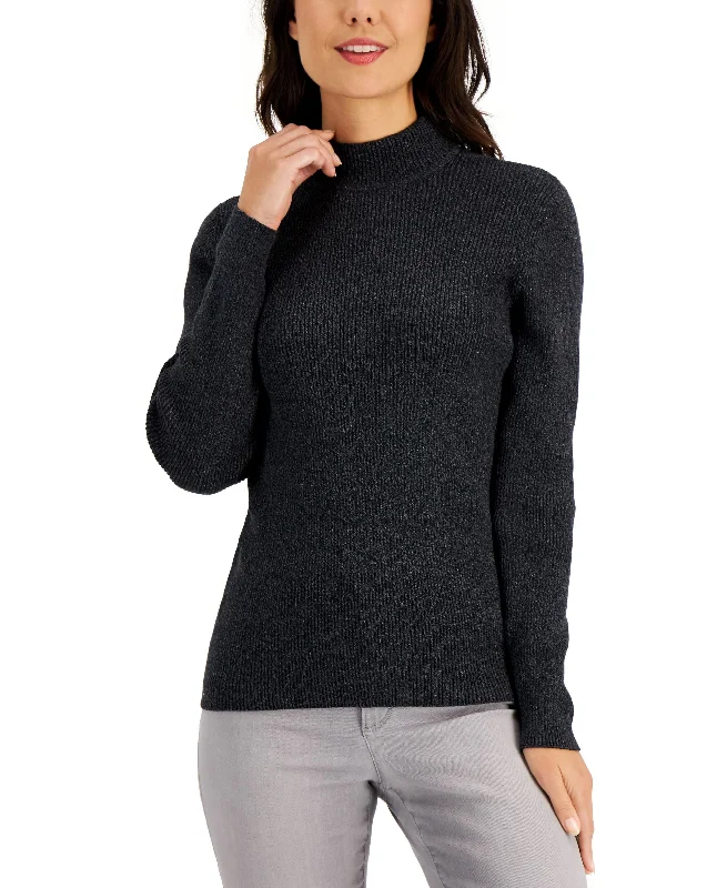 Karen Scott Cotton Mock Neck Marled Sweater Chenille Fabric Brocade Fabric Lace Fabric