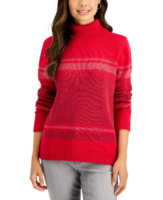Karen Scott Janine Striped Cotton Sweater Polka Dot Checkered Tartan