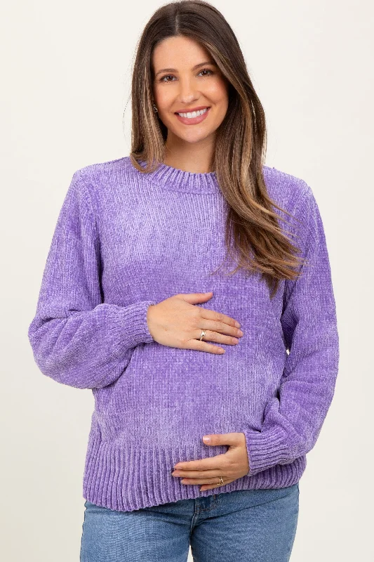 Lavender Chenille Knit Maternity Sweater Plaid Sweater Polka Dot Checkered