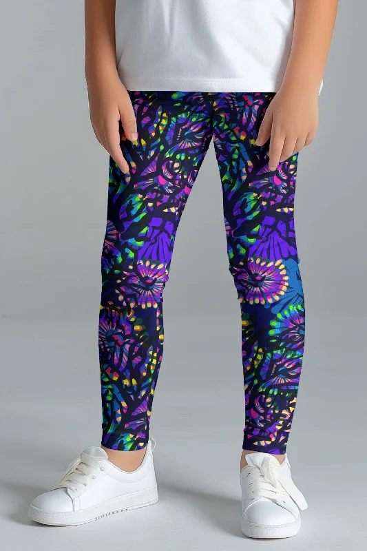Midnight Glow Lucy Cute Purple Floral Print Leggings - Kids Trendy Flared Leggings