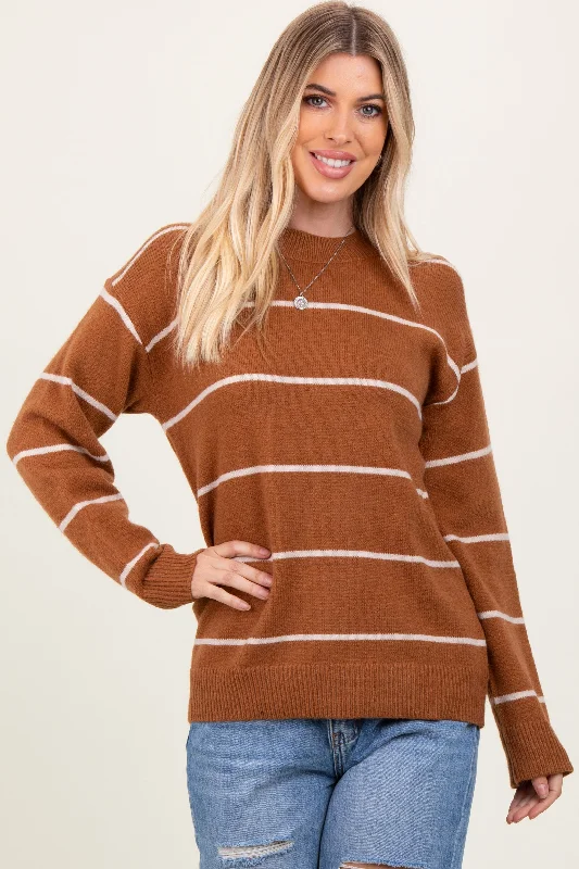 Mocha Striped Mock Neck Sweater Mesh Sweater Canvas Denim