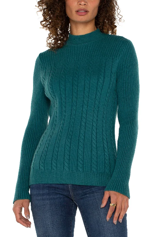 MOCK NECK CABLE SWEATER Iron Safe Non-Iron Wrinkle Free