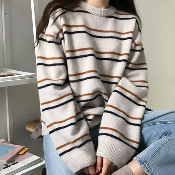 New Student Striped Sweater Sequined Glittery Shiny