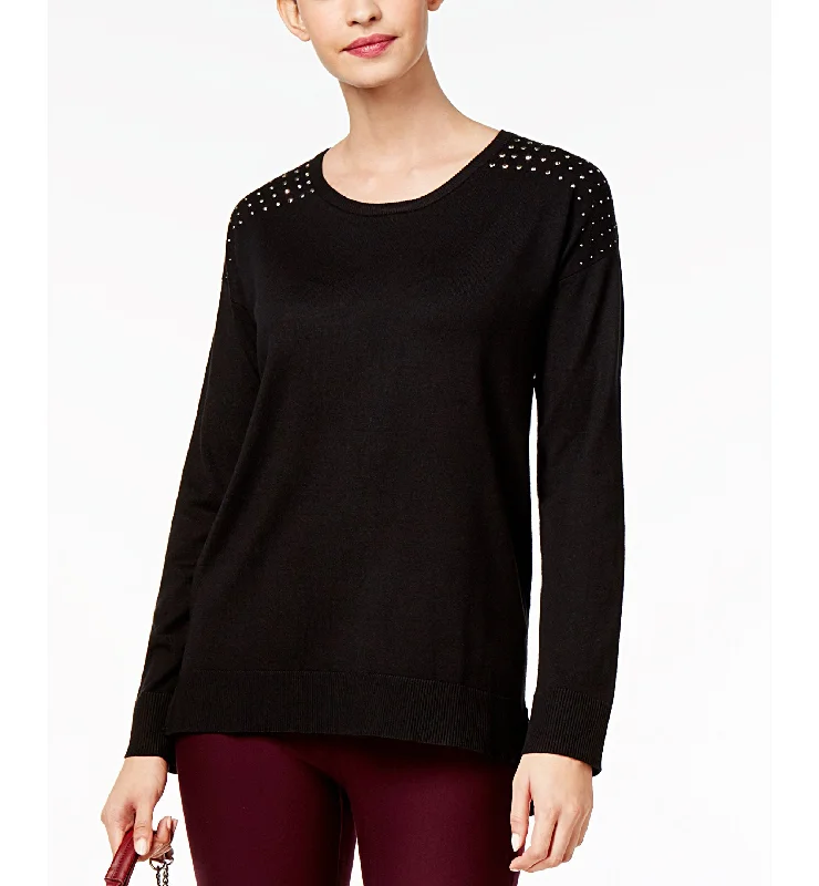 NY Collection Studded Shoulder Sweater Glossy Satin Silk