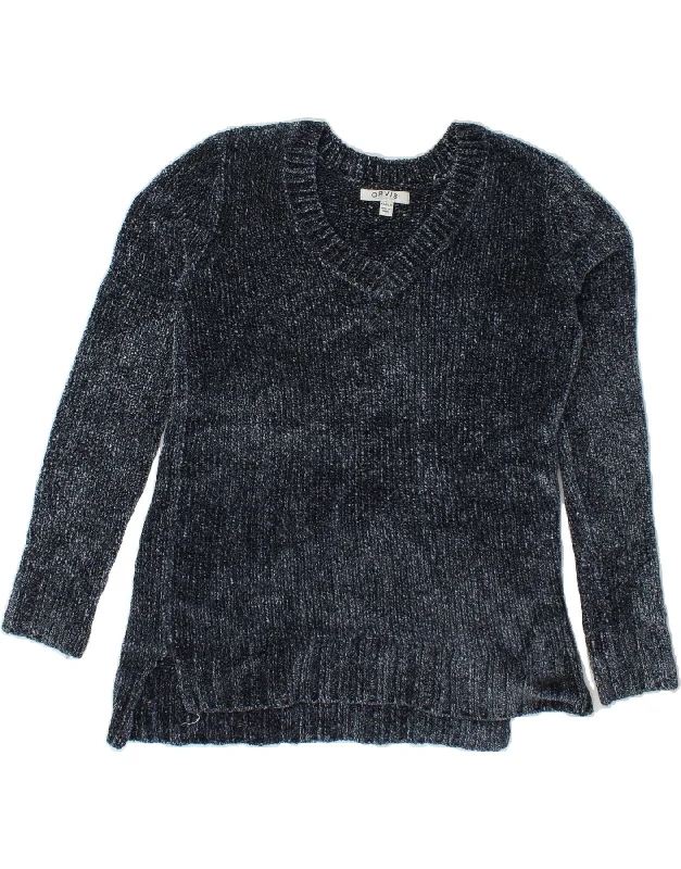 ORVIS Womens Oversized V-Neck Jumper Sweater UK 6 XS Navy Blue Wool Elasticated Padded Insulated