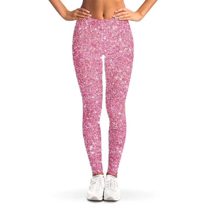 Pink (NOT Real) Glitter Print Women's Leggings Comfortable Full-Body Compression Leggings