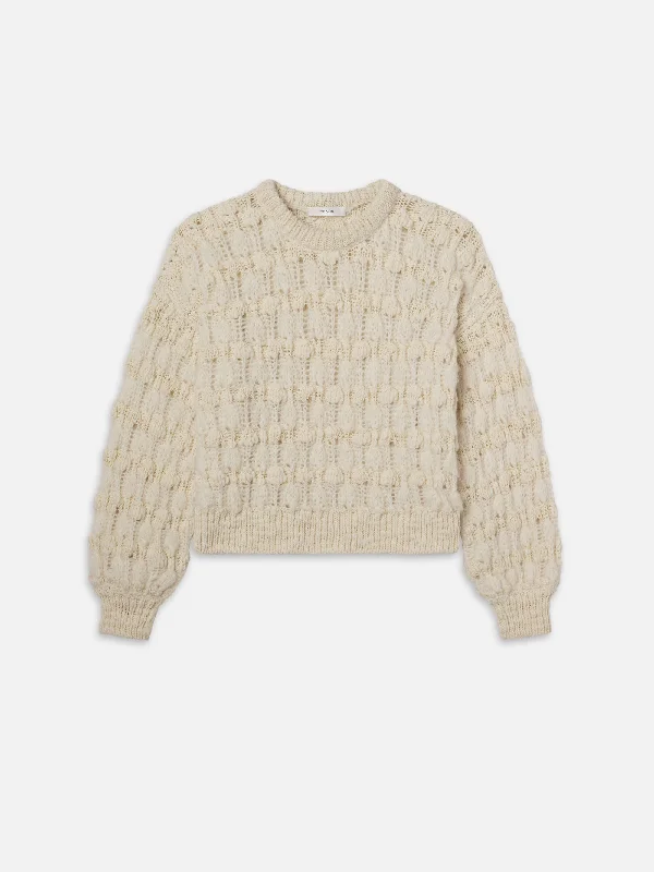 Popcorn Stripe Sweater -- Cream Front Pockets Side Pockets Patch Pockets