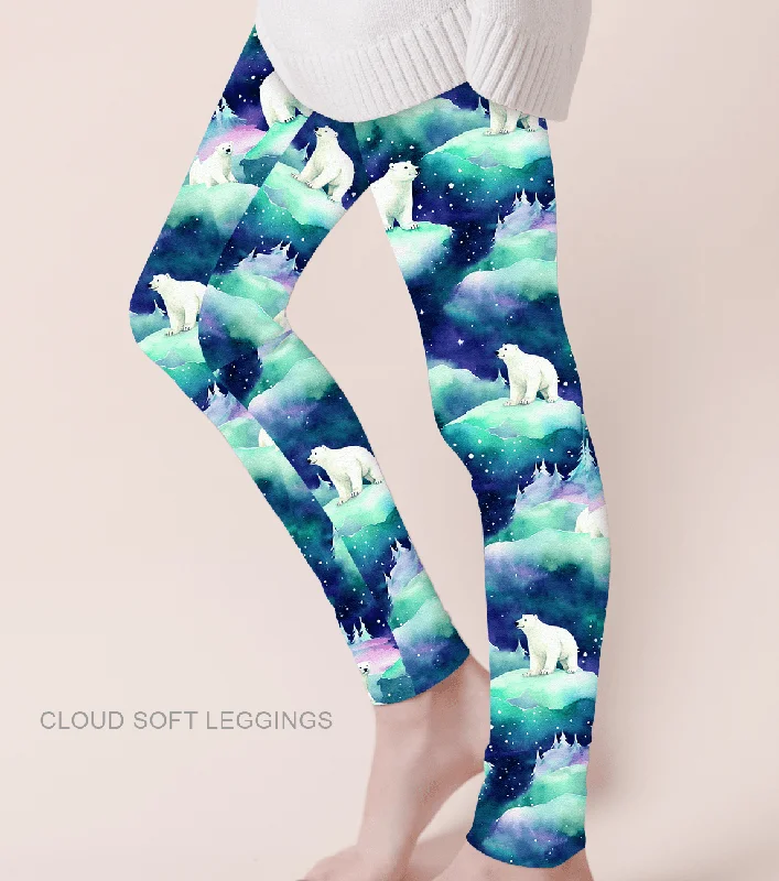 [Pre Sale] Gifts Galore Polar Skies - Adult & Kids Casual Cloud Soft Yoga Band Leggings (EST SHIP EARLY DEC) Trendy Spandex Leggings