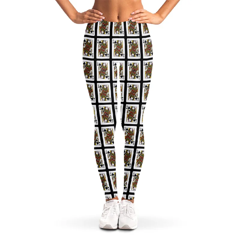 Queen Of Spades Pattern Print Women's Leggings Trendy Color Block Leggings