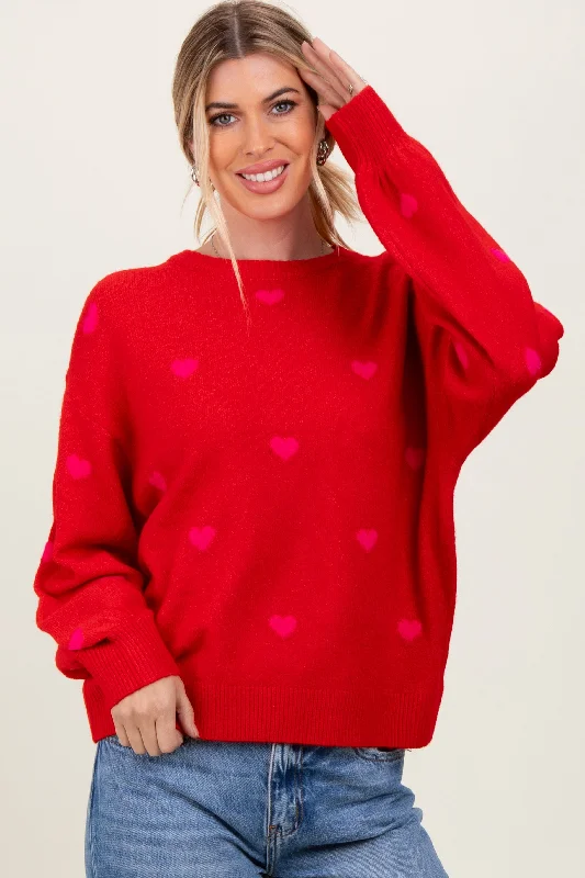Red Heart Print Oversized Sweater Cotton Fabric Linen Fabric Terry Fabric