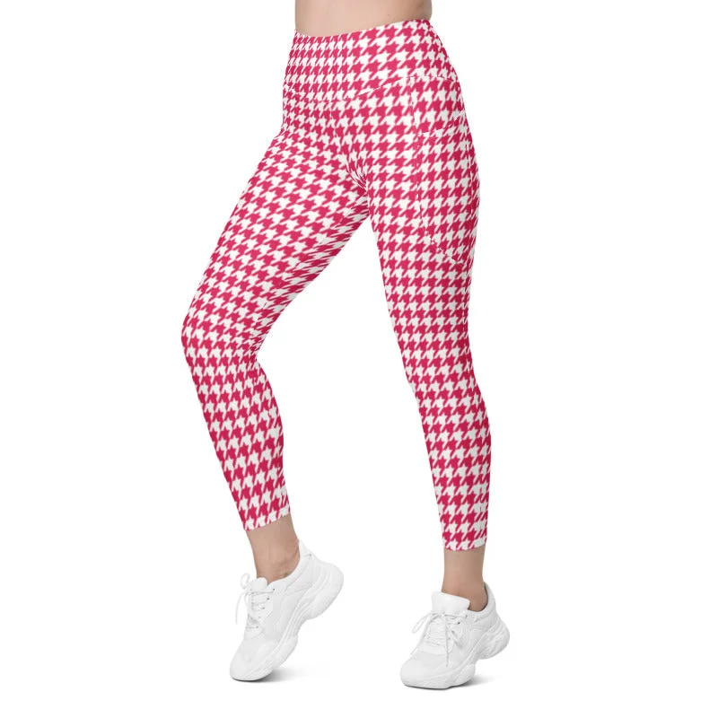 ELEVATED ESSENTIALS, THE PERFECT SIDE POCKET LEGGING RED HOUNDSTOOTH Comfortable Ribbed Waistband Leggings ELEVATED ESSENTIALS, THE PERFECT SIDE POCKET LEGGING RED HOUNDSTOOTH Comfortable Ribbed Waistband Leggings
