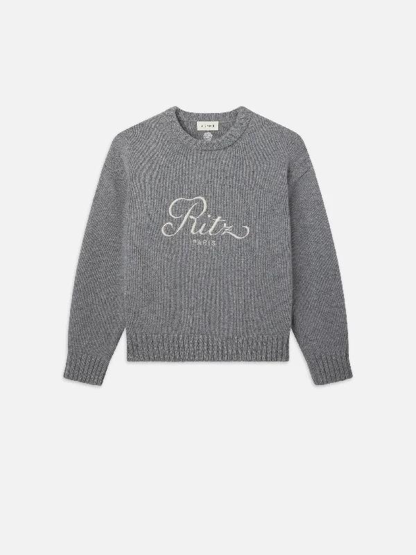Ritz Unisex Cashmere Sweater -- Grey Melange Iron Safe Non-Iron Wrinkle Free