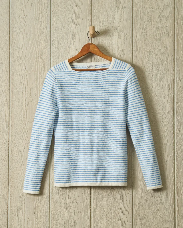 Riviera Sweater Knit Top in Cream/Coastal Blue Mesh Blend Leather Blend Suede Blend