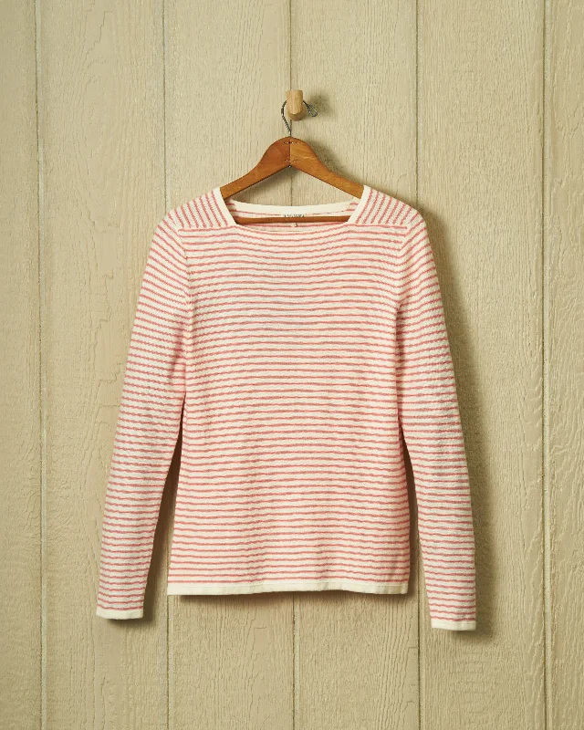 Riviera Sweater Knit Top in Cream/Nasturtium Mesh Sweater Canvas Denim