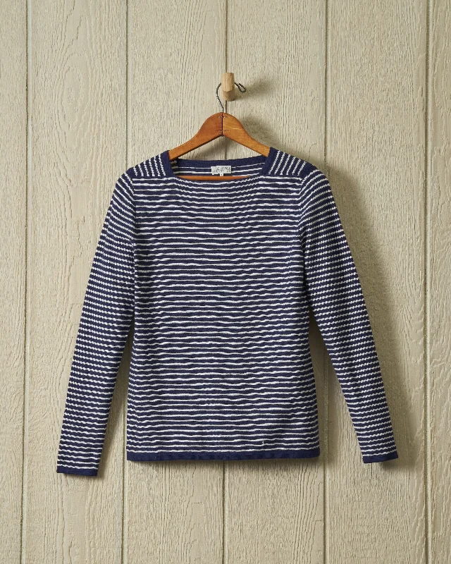 Riviera Sweater Knit Top in Navy/Cream Iron Safe Non-Iron Wrinkle Free