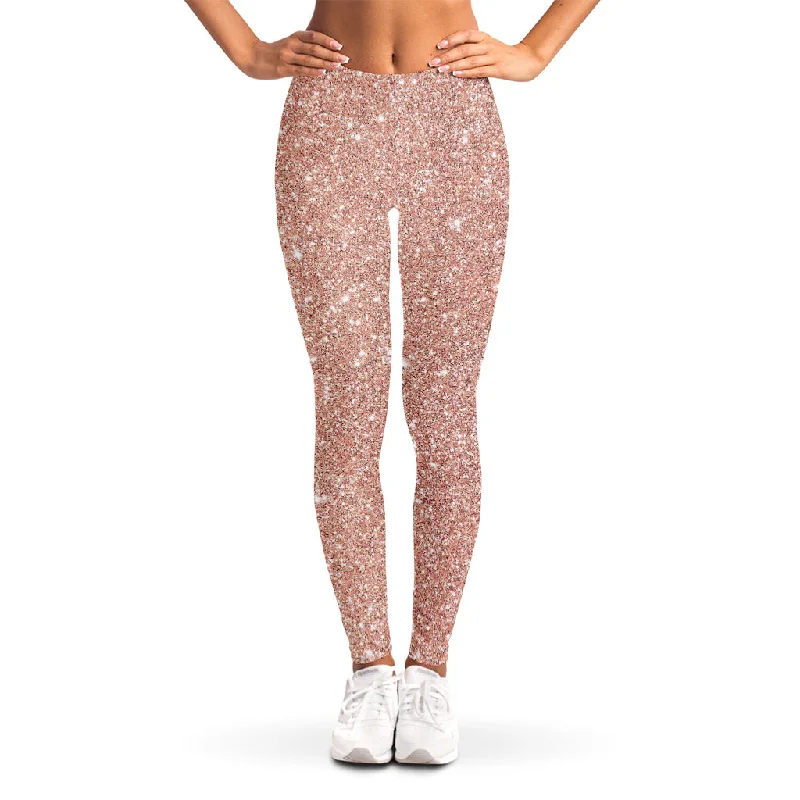 Rose Gold (NOT Real) Glitter Print Women's Leggings Comfortable Stretch Leggings