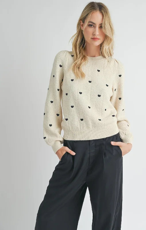 Heart Eyes Embroidery Sweater Front Pockets Side Pockets Patch Pockets