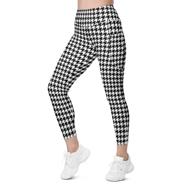 ELEVATED ESSENTIALS, THE PERFECT SIDE POCKET LEGGING BLACK WHITE HOUNDSTOOTH Trendy Mesh Leggings ELEVATED ESSENTIALS, THE PERFECT SIDE POCKET LEGGING BLACK WHITE HOUNDSTOOTH Trendy Mesh Leggings