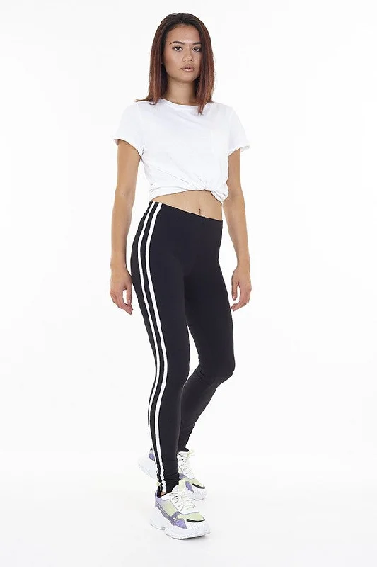STRETCHY BLACK STRIPED LEGGINGS Comfortable Capri-Length Leggings
