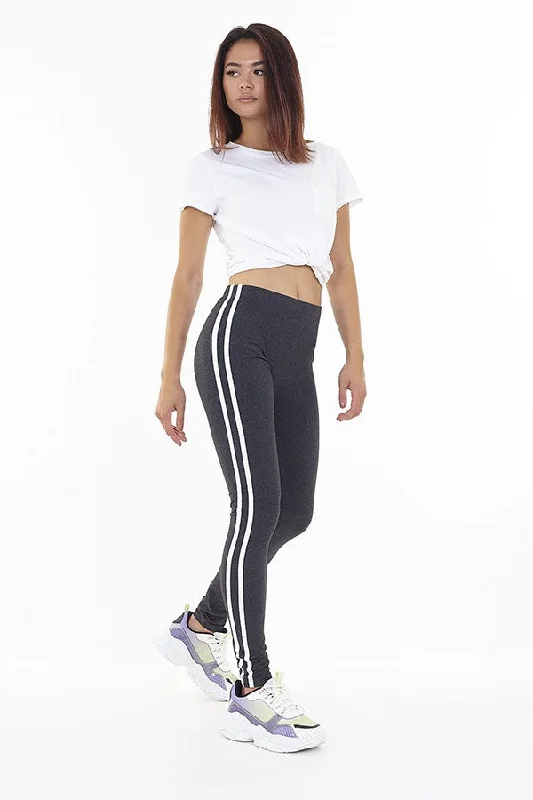 STRETCHY CHARCOAL STRIPED LEGGINGS Comfortable Yoga Tights Leggings