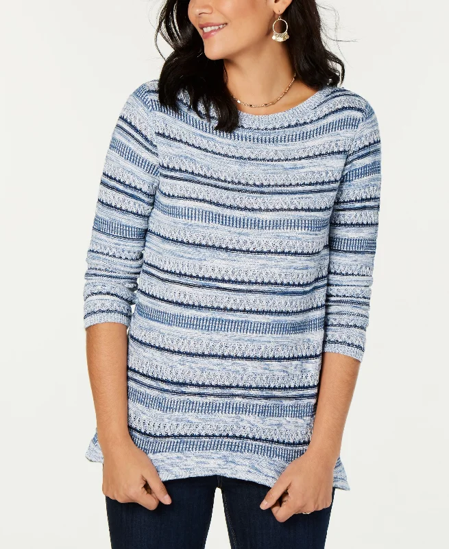 Style & Co Striped Sweater Graphic Sweater Embroidered Appliqued