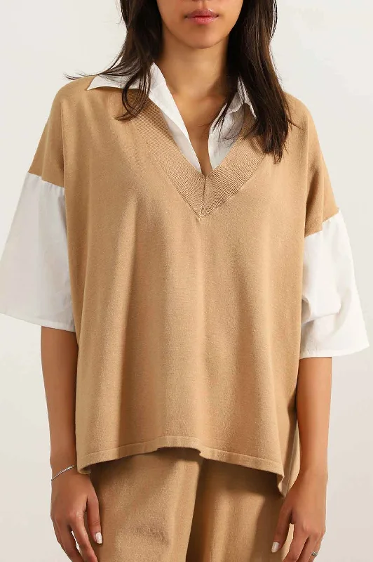 SWEATER WITH ATTACHED SHIRT Toggled Drawstring Belted