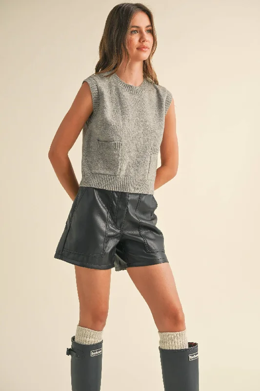 Miou Muse Sweater Vest with Pocket Satin Fabric Silk Fabric Chiffon Fabric