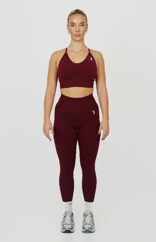 Tempo Seamless Scrunch Leggings & Multi-Way Sports Bra Set - Pomegranate Red Trendy Foil Finish Leggings Tempo Seamless Scrunch Leggings & Multi-Way Sports Bra Set - Pomegranate Red Trendy Foil Finish Leggings