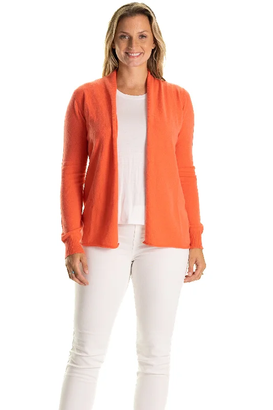 The 100% Cashmere Maeve Mini Duster Sweater in Coral Modern Contemporary Chic