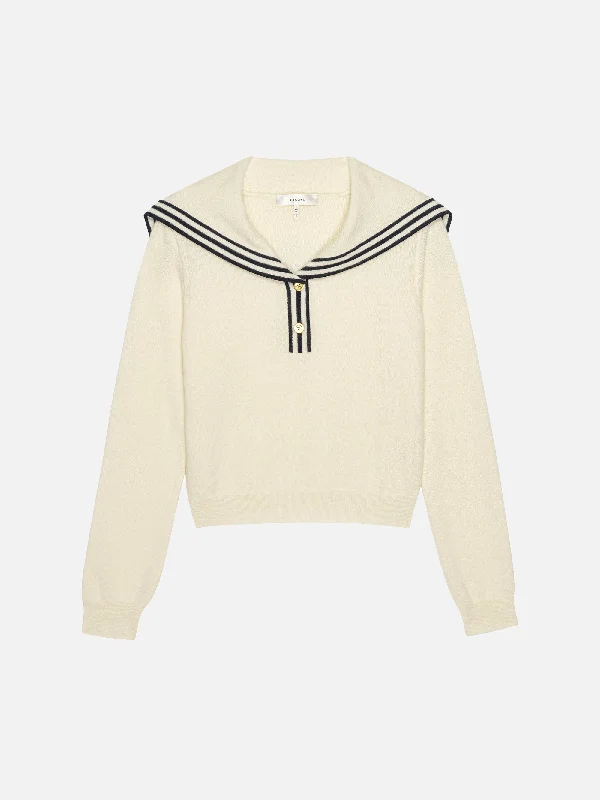 The Sailor Sweater -- Cream Multi Cable Knit Ribbed Knit Lace Knit