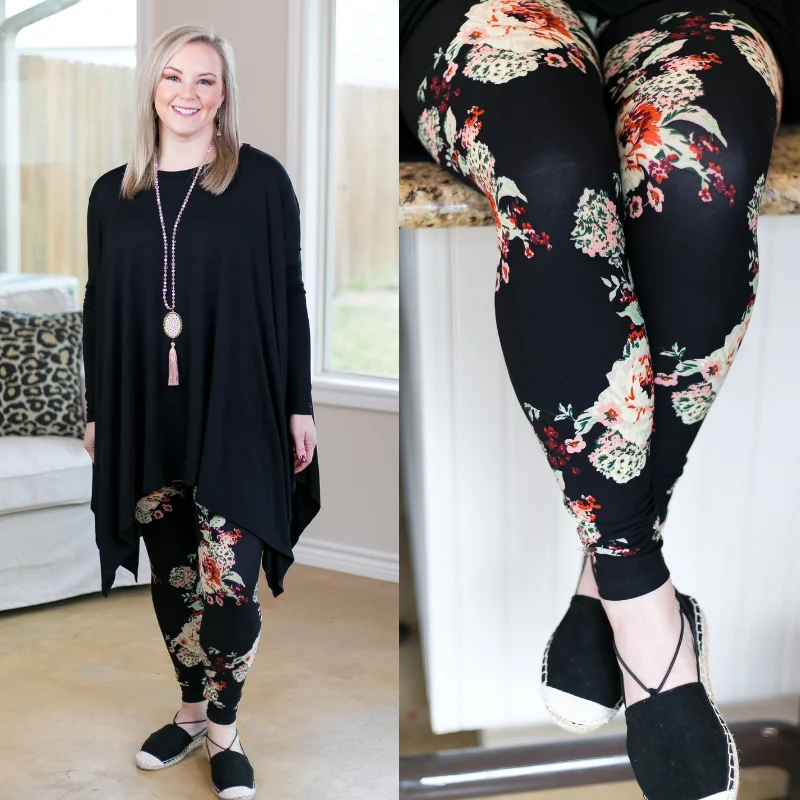 This Is The Life Floral Print Leggings in Black Casual Slim-Fit Leggings