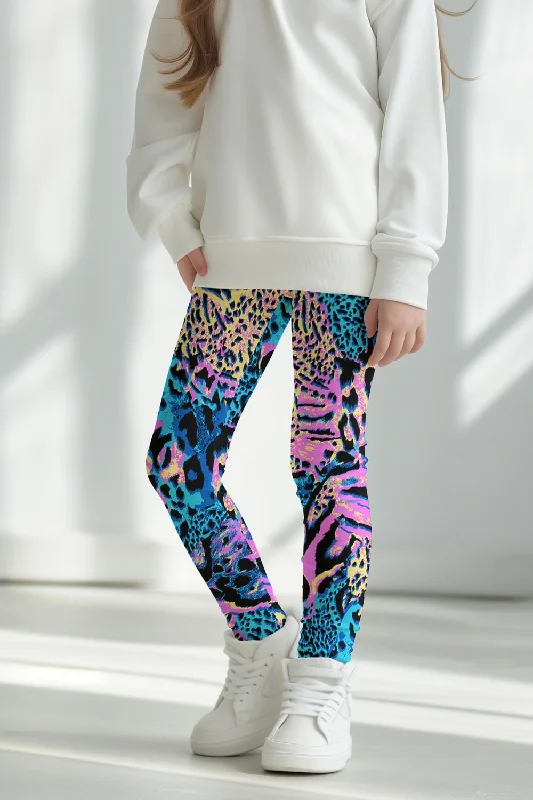 Trendsetter Lucy Blue & Pink Animal Printed Cute Leggings - Kids Elegant Stretchy Faux Leather Leggings Trendsetter Lucy Blue & Pink Animal Printed Cute Leggings - Kids Elegant Stretchy Faux Leather Leggings