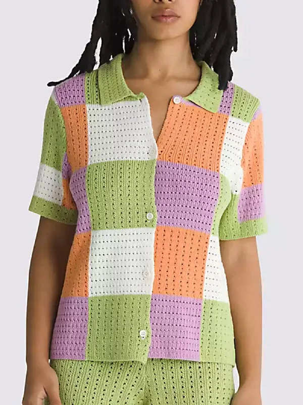 Morrison Checker Short Sleeve Sweater Tailored Straight A-Line