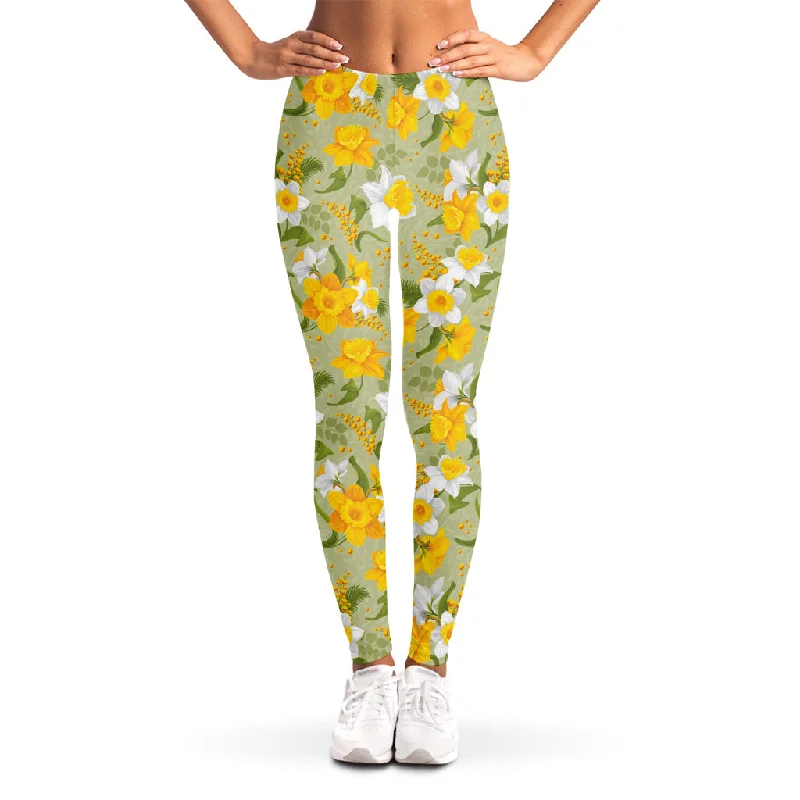 Vintage Daffodil Flower Pattern Print Women's Leggings Comfortable Cold Weather Leggings Vintage Daffodil Flower Pattern Print Women's Leggings Comfortable Cold Weather Leggings