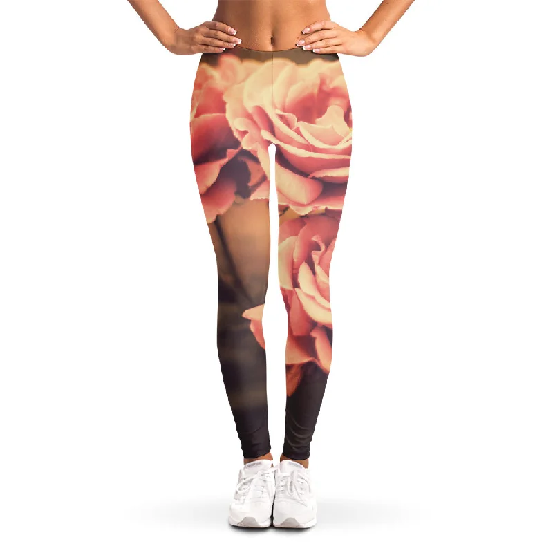 Vintage Rose Print Women's Leggings Comfortable Bootcut Workout Leggings